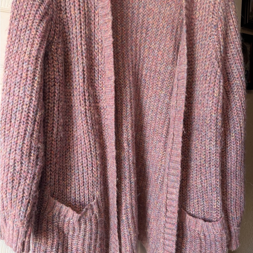 Torrid size 2 Shimmery "Unicorn" Pink Cardigan with Ribbed Knit Texture